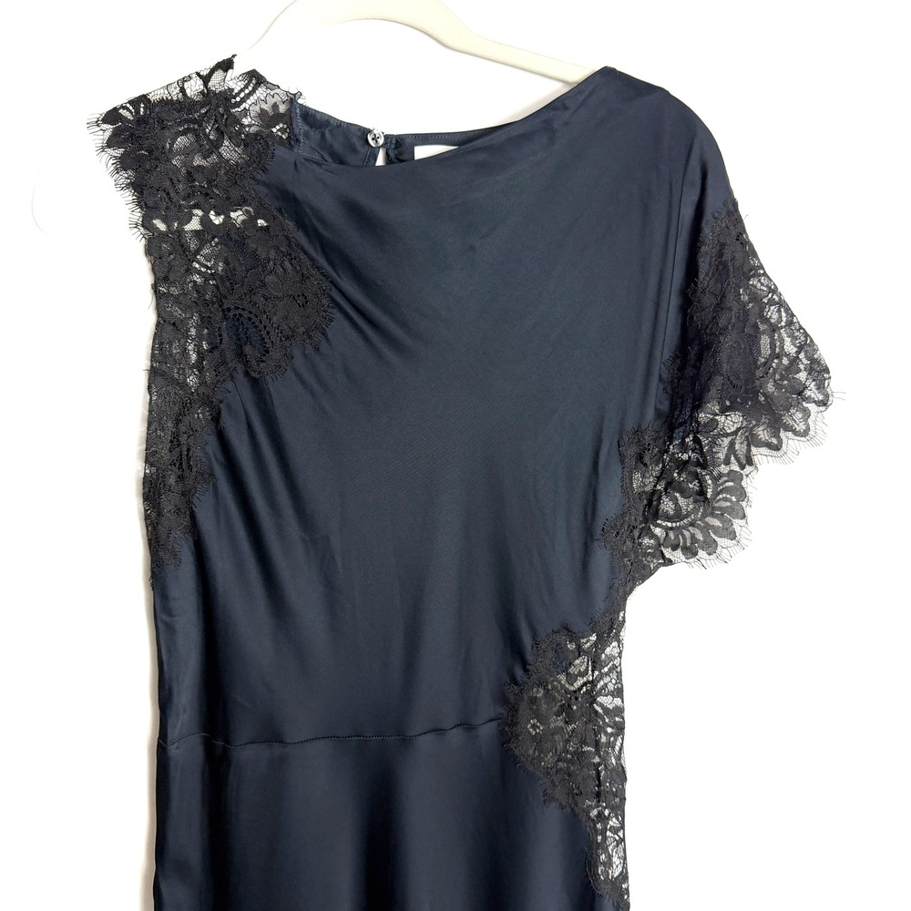 A.L.C. ALC Alessia Dress Navy Blue Lace Asymmetrical Midi Women Sz 4 - Picture 6 of 13